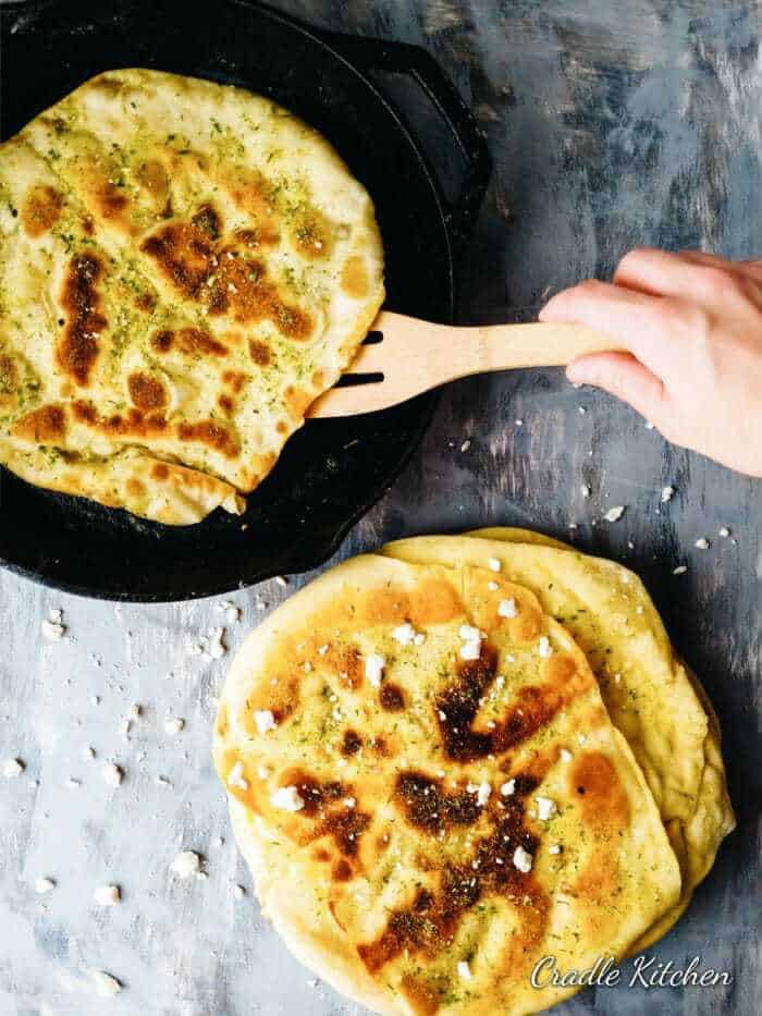 easy buttermilk naan bread frying 