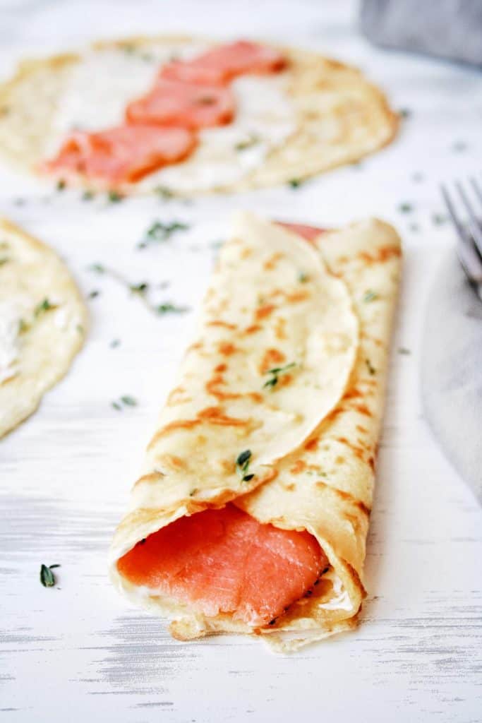 a savory crepe with smoked salmon and rosemary