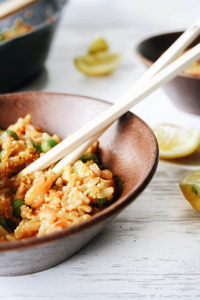 shop sticks in a bowl of fried rice