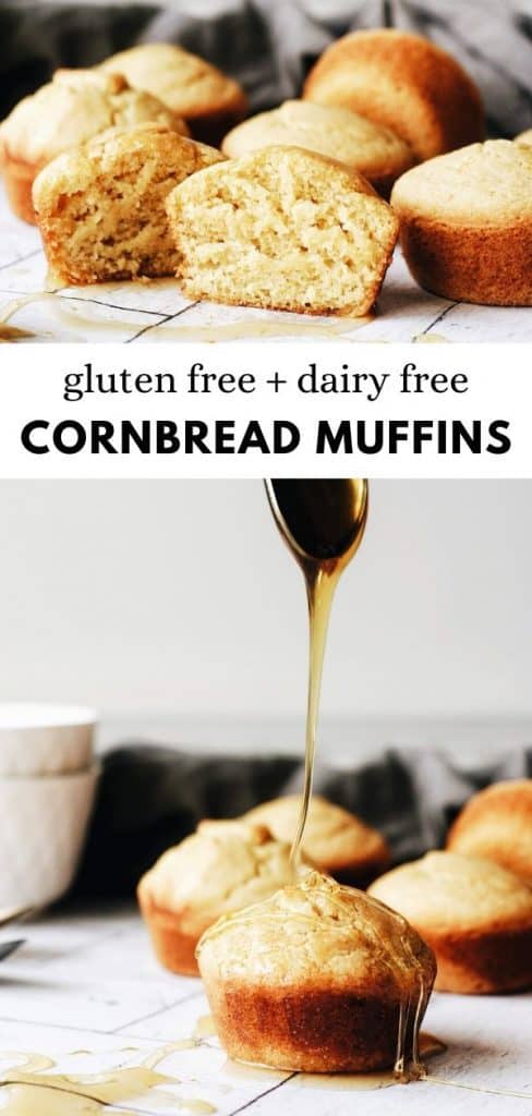These amazing gluten free and dairy free cornbread muffins will have you skipping the dinner rolls and drooling for more! Drizzle in honey or maple syrup and enjoy with soups and chili's or even just by themselves. 