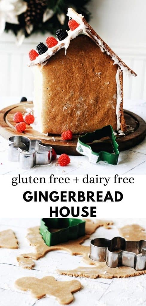 This easy ginger bread recipe is totally gluten free and dairy free and so easy to make! With honey and molasses this recipe is healthy too but still so tasty. Print off the design and have your own gingerbread house kit right now!