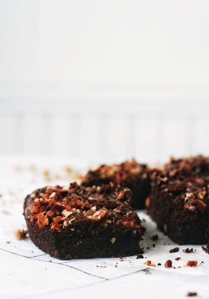 a super rich fudge brownie with pecans on top