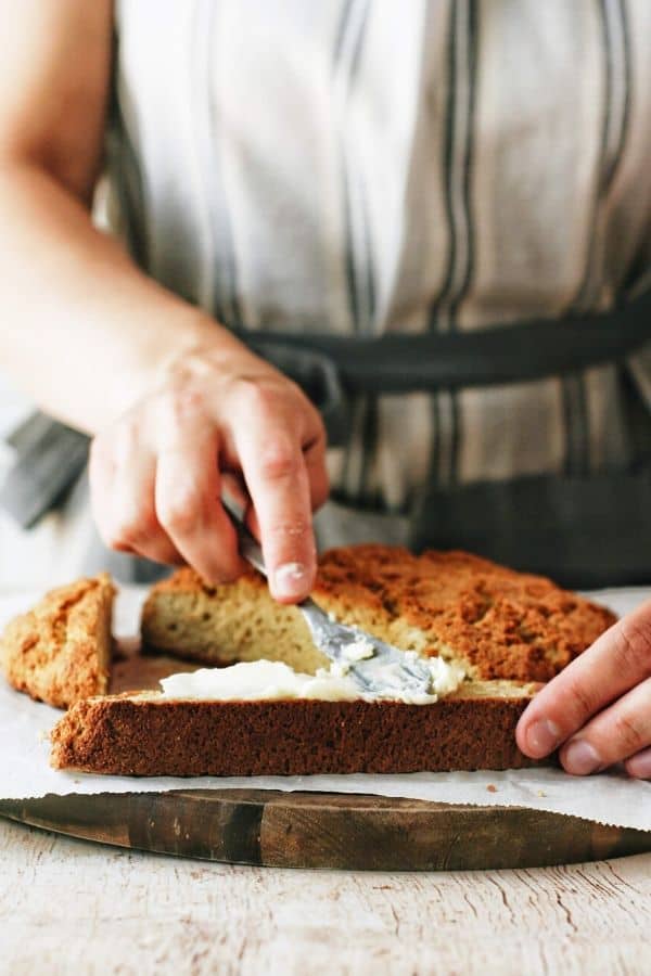 buttering almond flour bread