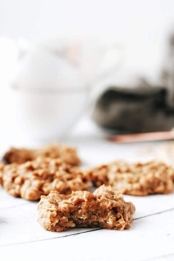 a banana oatmeal cookie with a bite taken out of it