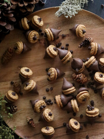 Chocolate Peanut Butter Acorns on a wood plate