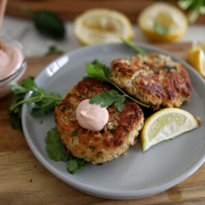 tuna cakes on a gray plate